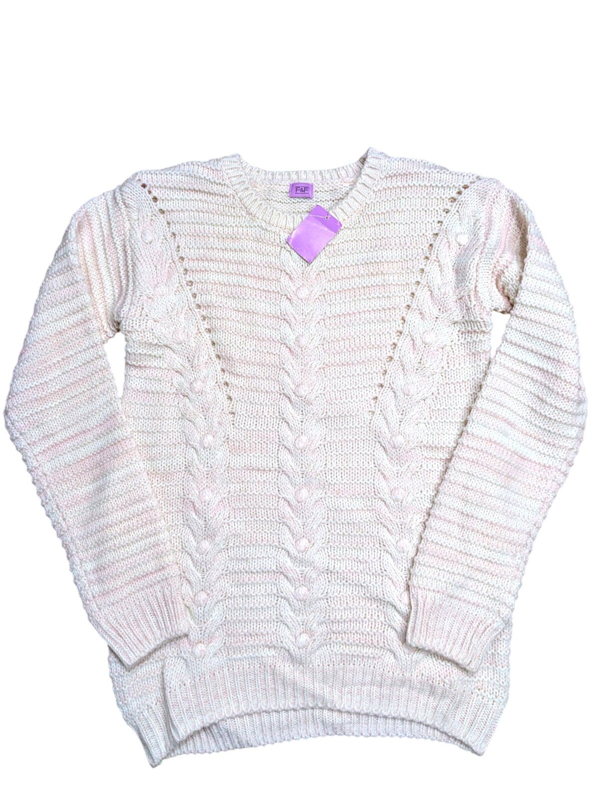 Světlý růžovo bílý svetr pro holky outlet F&F